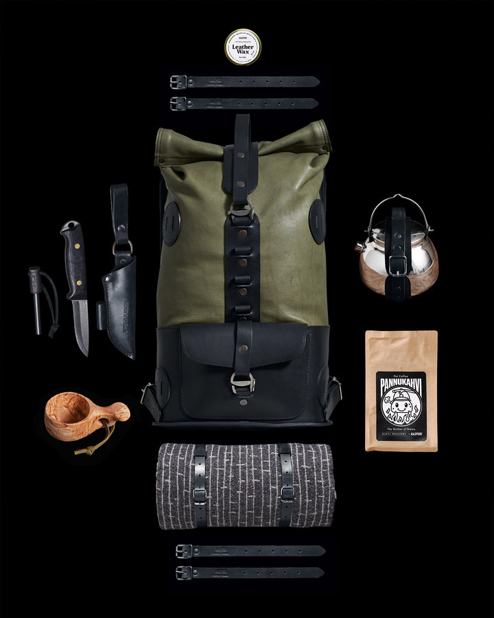 Vorbestellung – S.10 Fold Top – Lederrucksack in Sage &amp; Black 